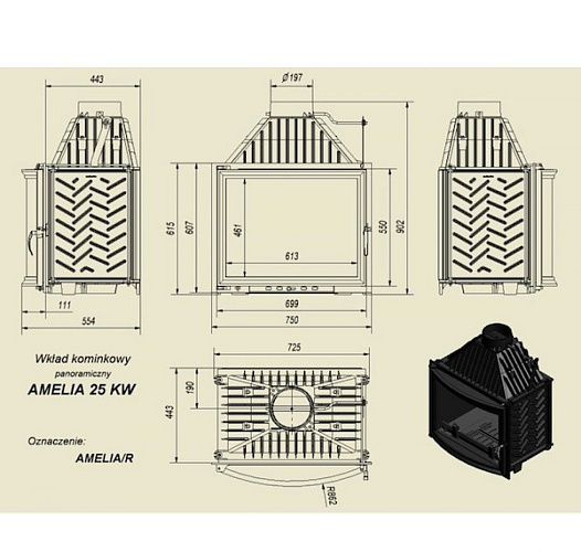 Каминная топка Amelia/R панорамное стекло_1 Каминная топка Amelia/R панорамное стекло_1